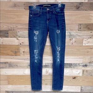 Express size 8R Medium Wash Mid-rise Jegging Super Stretch Distressed Jeans